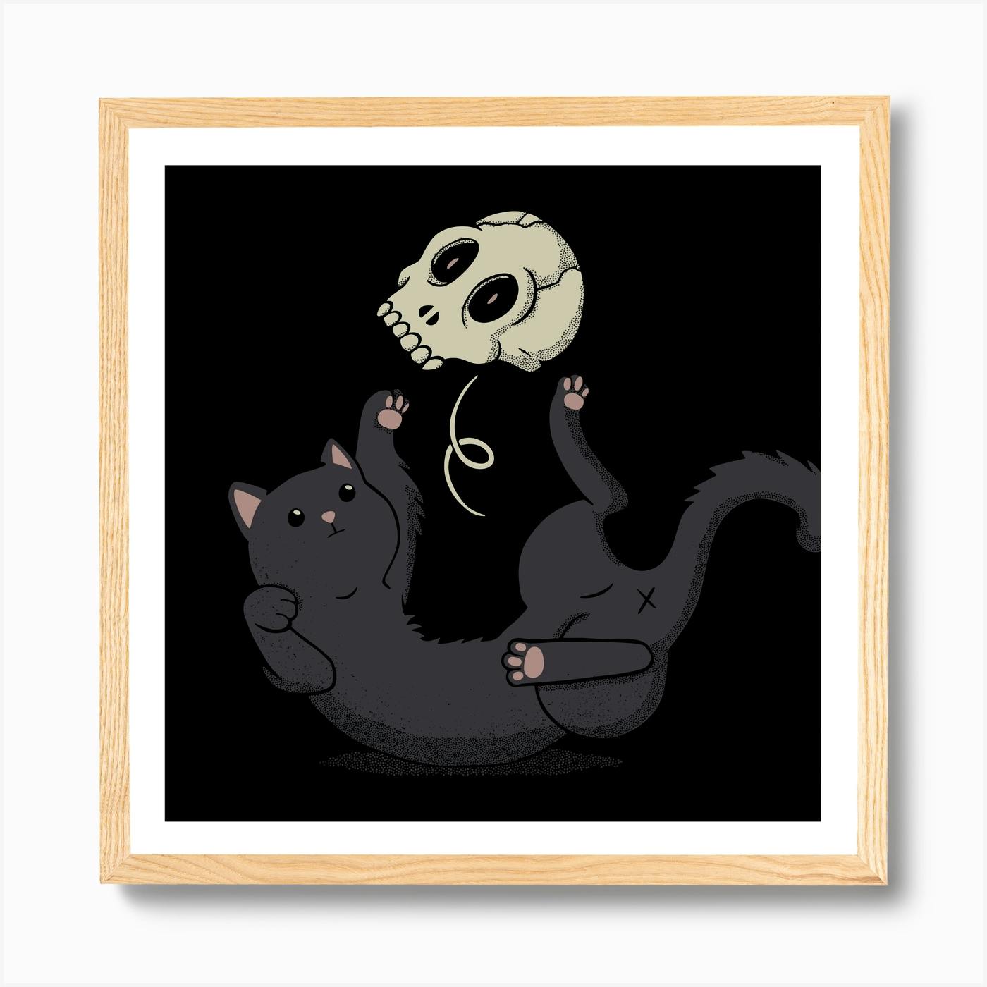 digital art print on cotton paper Black cat with skull and crystals limited edition print